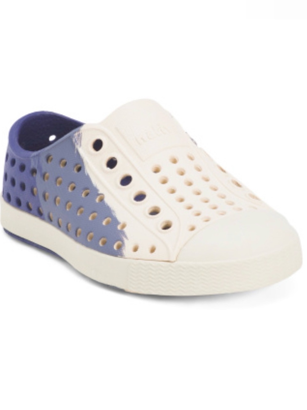 Native- Kids' Slip-On Perforated Casual Shoe - Cream and Blue